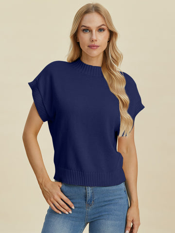 Double Take Mock Neck Short Sleeve Sweater