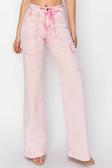 RISEN High Rise Wide Leg Cargo Pocket Jeans