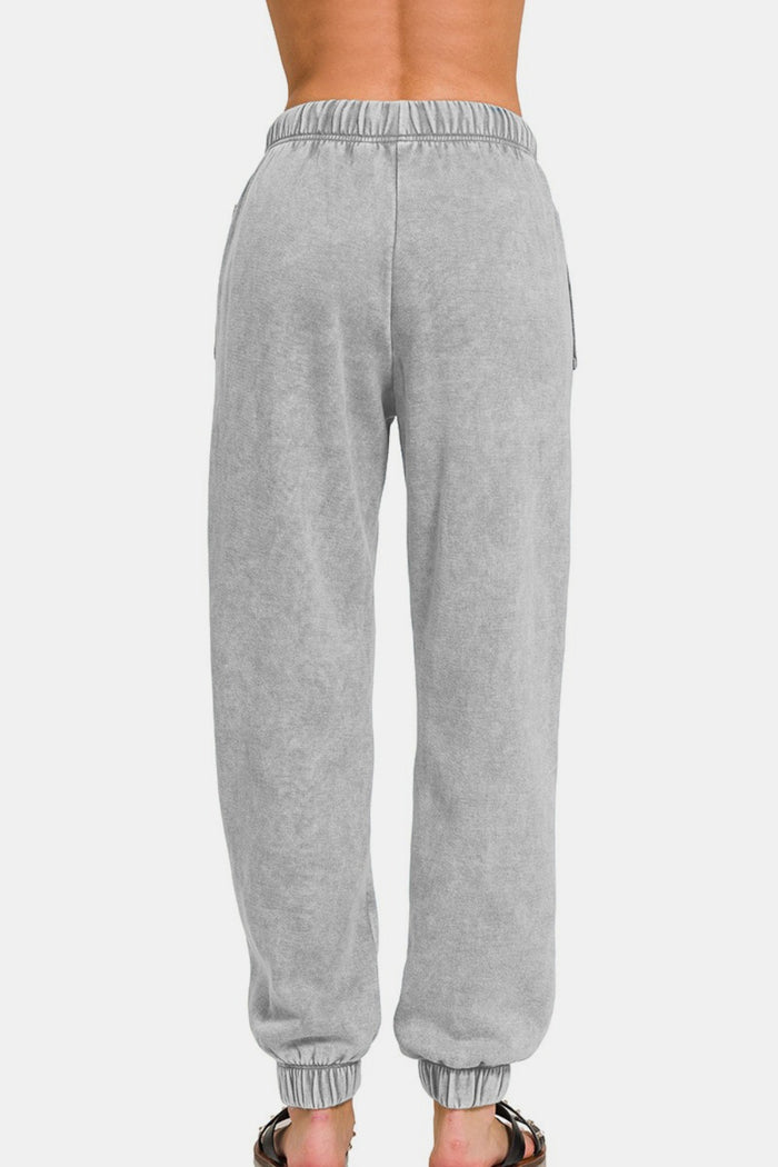 Zenana Acid Wash Fleece Drawstring Sweatpants with Pockets