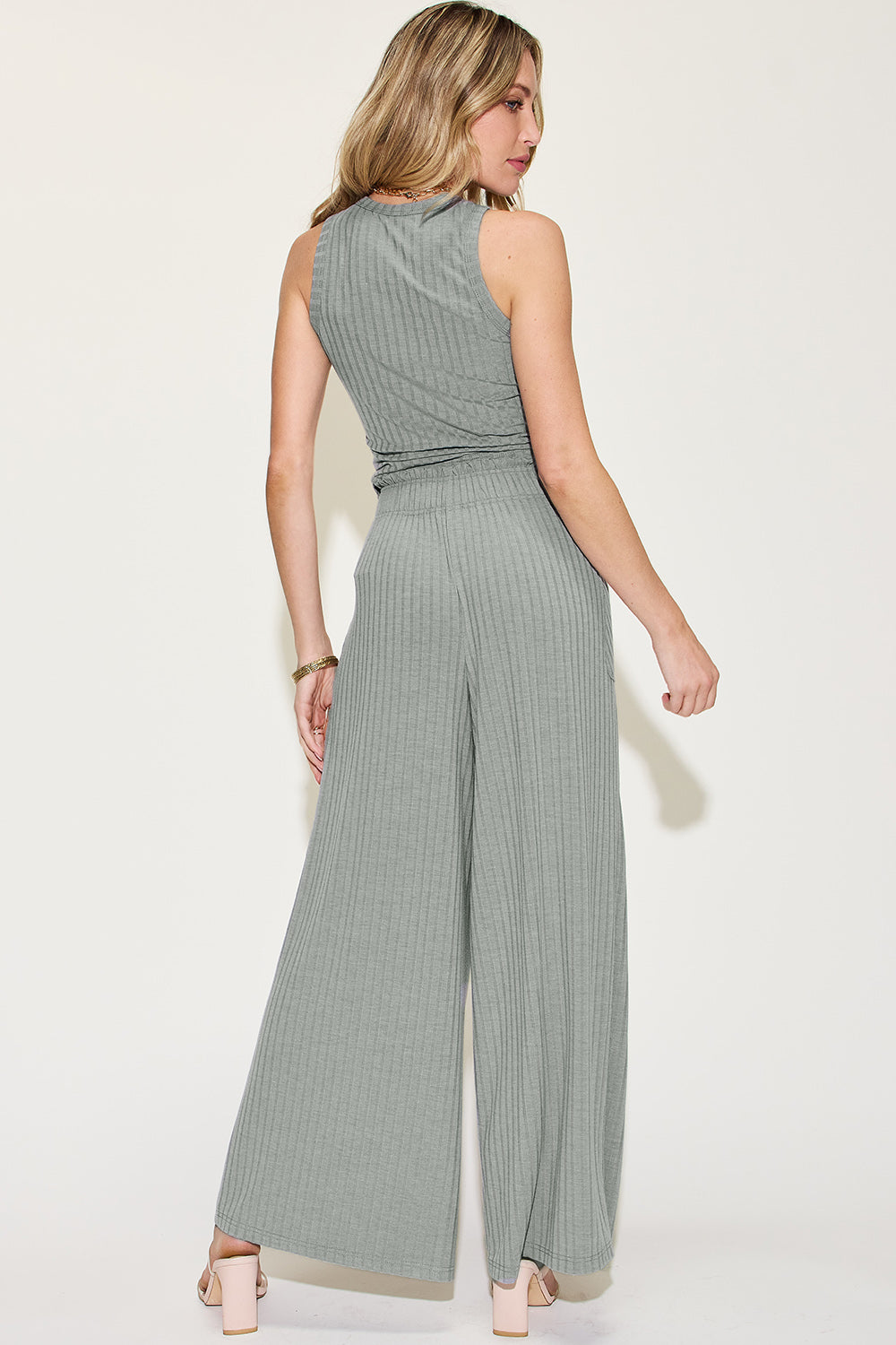 Basic Bae Ribbed Tank & Wide Leg Pants Set