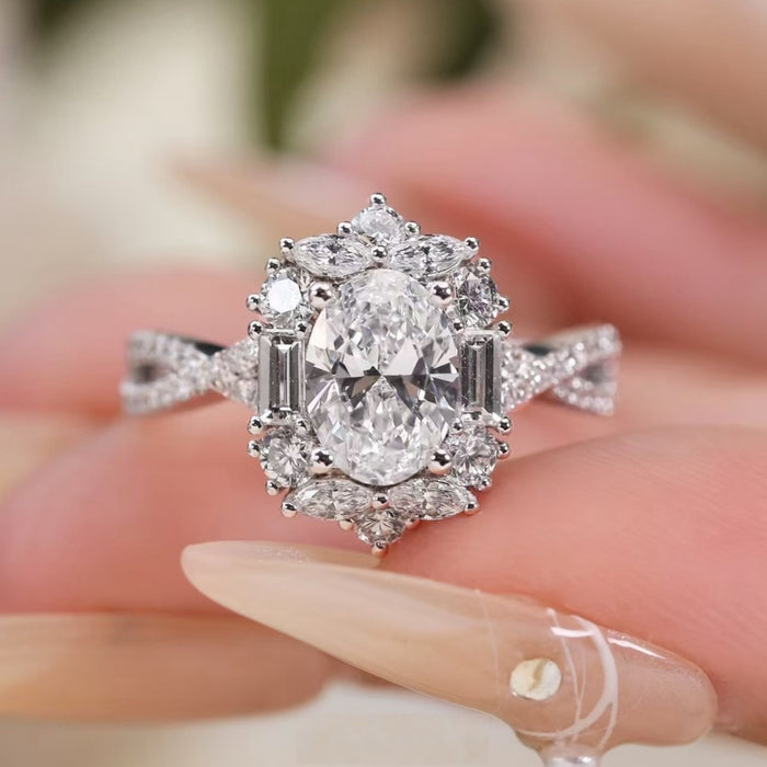 Sterling silver ring with a 1-carat moissanite gemstone, featuring a sleek design and intricate band details.