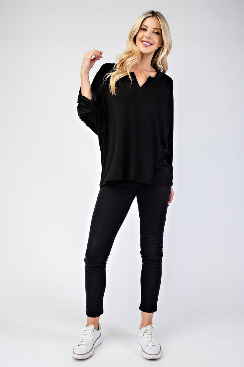 Celeste pNotched Three-Quarter Sleeve Blouse