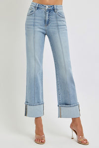 Ankle Straight Leg Cuffed Jeans