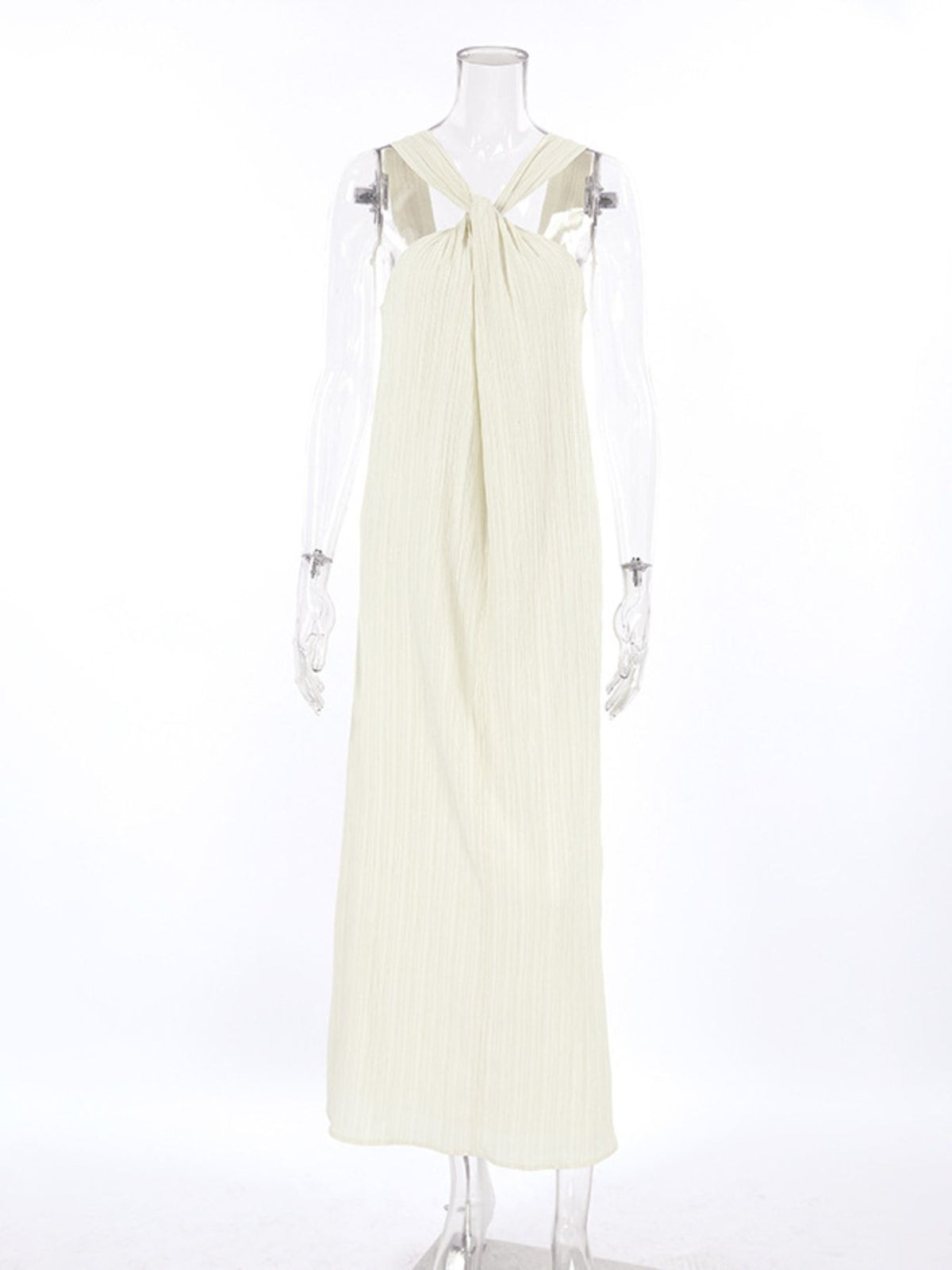 Halter neck maxi dress by Trendsi, featuring a flowing silhouette and sleeveless design, perfect for summer occasions.