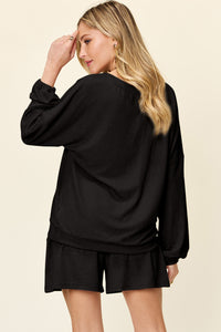 Double Take Texture V-Neck Long Sleeve T-Shirt and Shorts Set