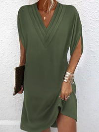Plus size Trendsi full size mini dress featuring a V-neck and slit sleeves in a stylish design.