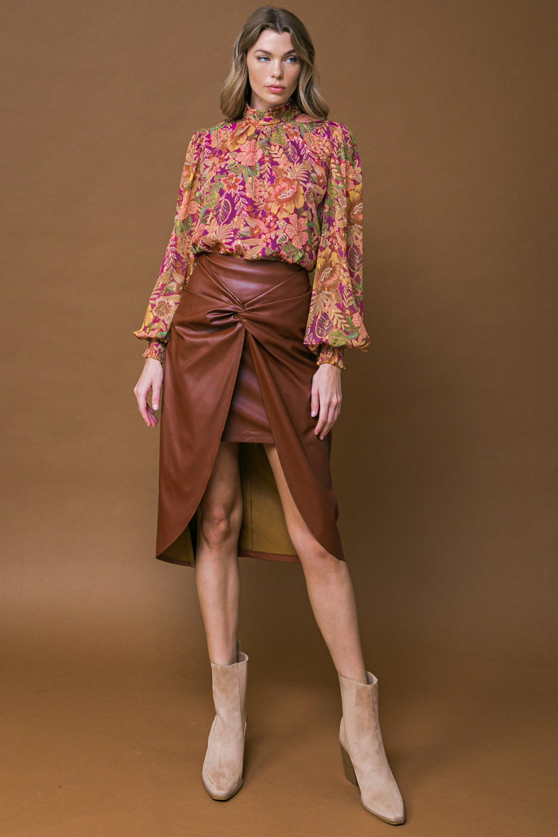 CHOOSE US LEATHER MIDI SKIRT