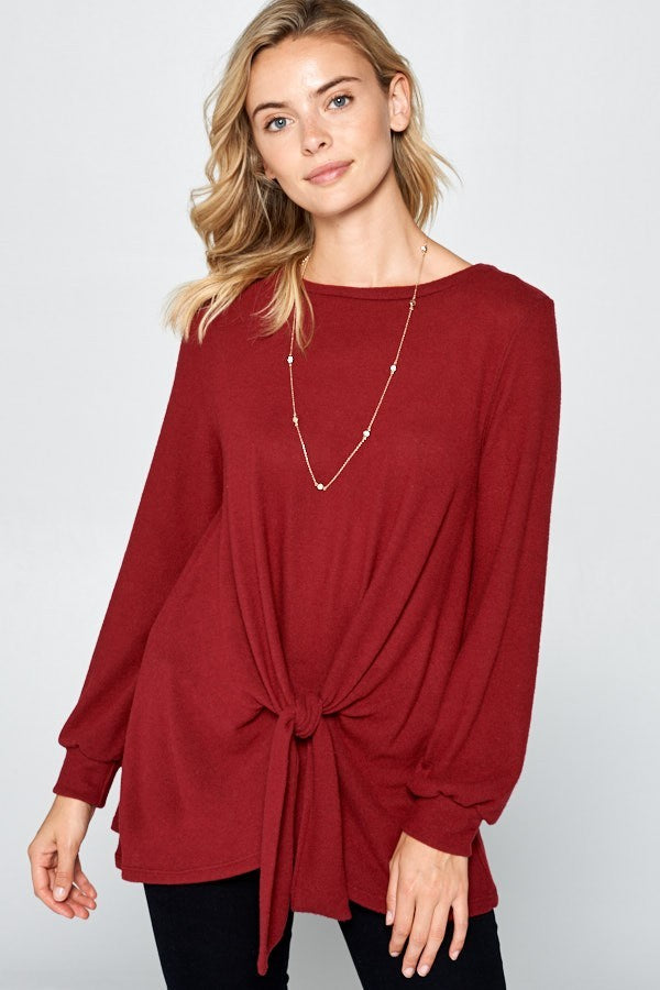 Super Lady Round Neck Knot Front Hacci Blouse