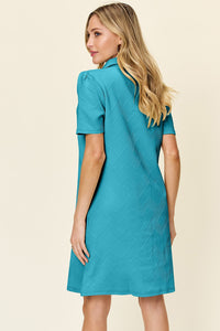 Double Take Texture Collared Neck Short Sleeve Dress