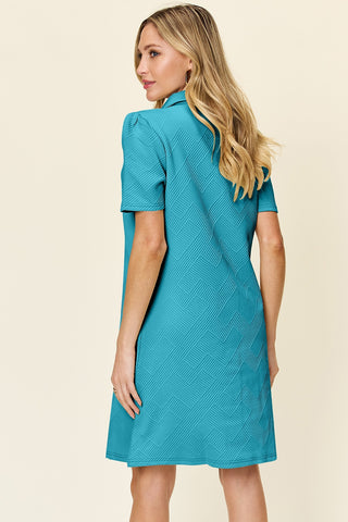 Double Take Texture Collared Neck Short Sleeve Dress