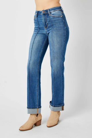 High Waist Front Seam Detail Straight Jeans