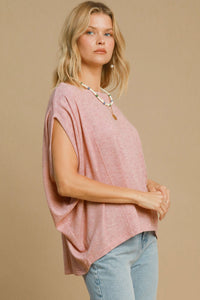 Exposed Seam Round Neck Batwing Sleeve Knit Top