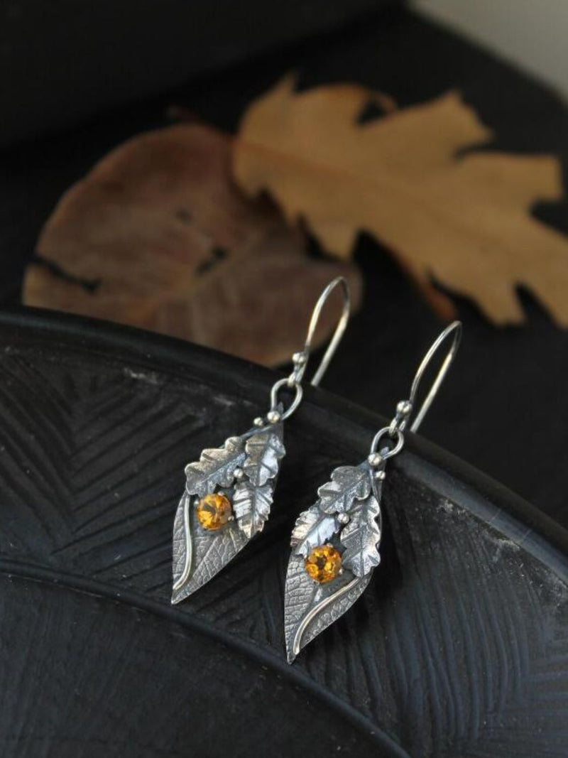 Rhinestone Leaf Shape Earrings