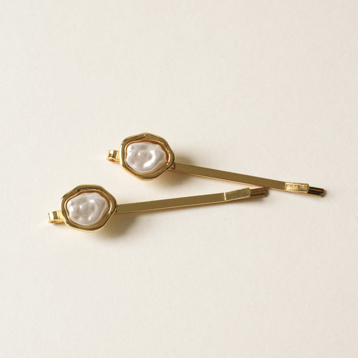 Freshwater Pearl Metal Hair Bobby Pins | Gold