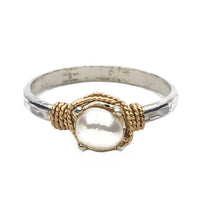 Hand Hammered Pearl Ring