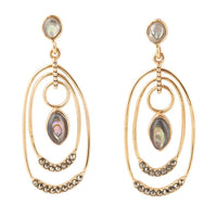 Barse Jewelry Henle Green Abalone chandelier earrings with golden drop design, featuring elegant, colorful abalone shells.