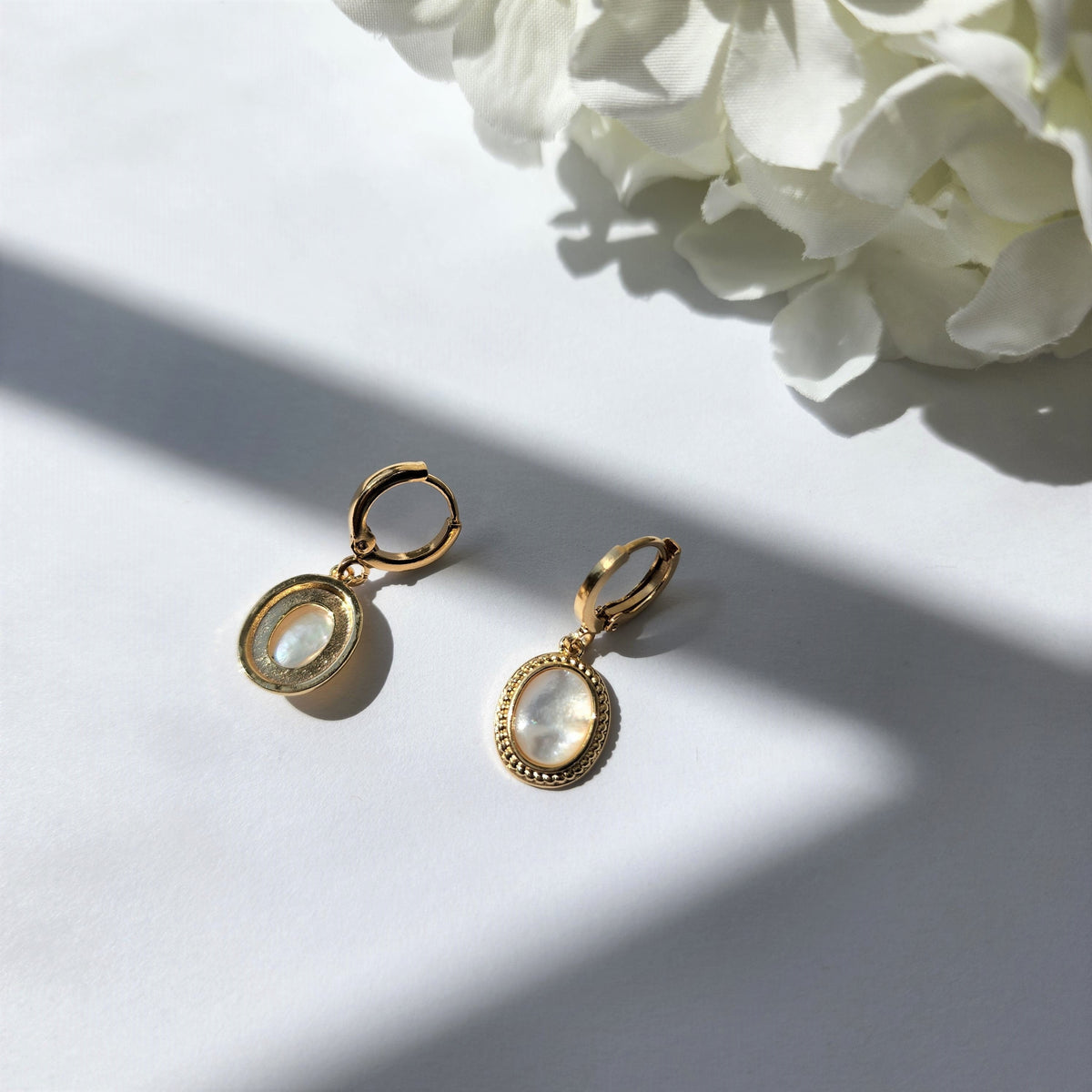 Natural Mother Of Pearl Huggie Earrings