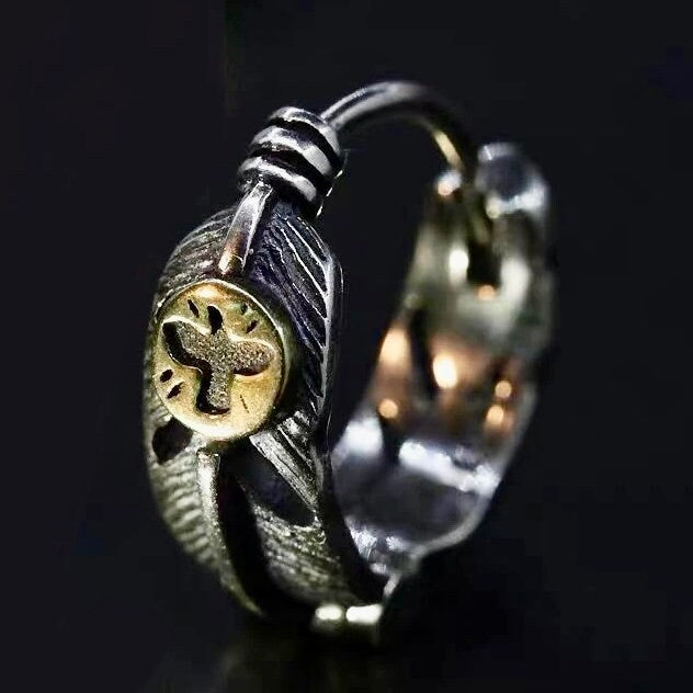 Feather Hoop Earrings with Brass Eagle & Dove