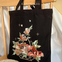 Flower Basket Embroidery Tote Bag