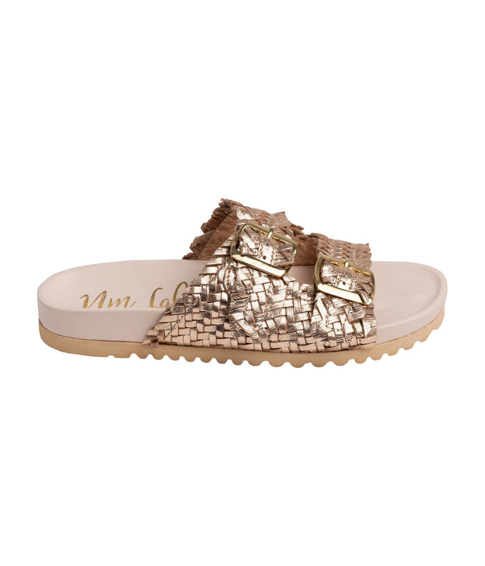 Intertwine Dual Woven Strap Slide in Champagne