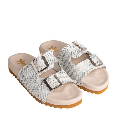 Intertwine Dual Woven Strap Slide in White