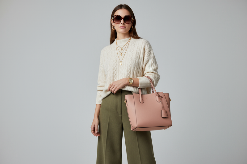 Stylish woman in sweater and wide leg pants