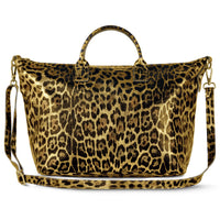 Leopard Metallic Suede Leather Top-Handle Bag