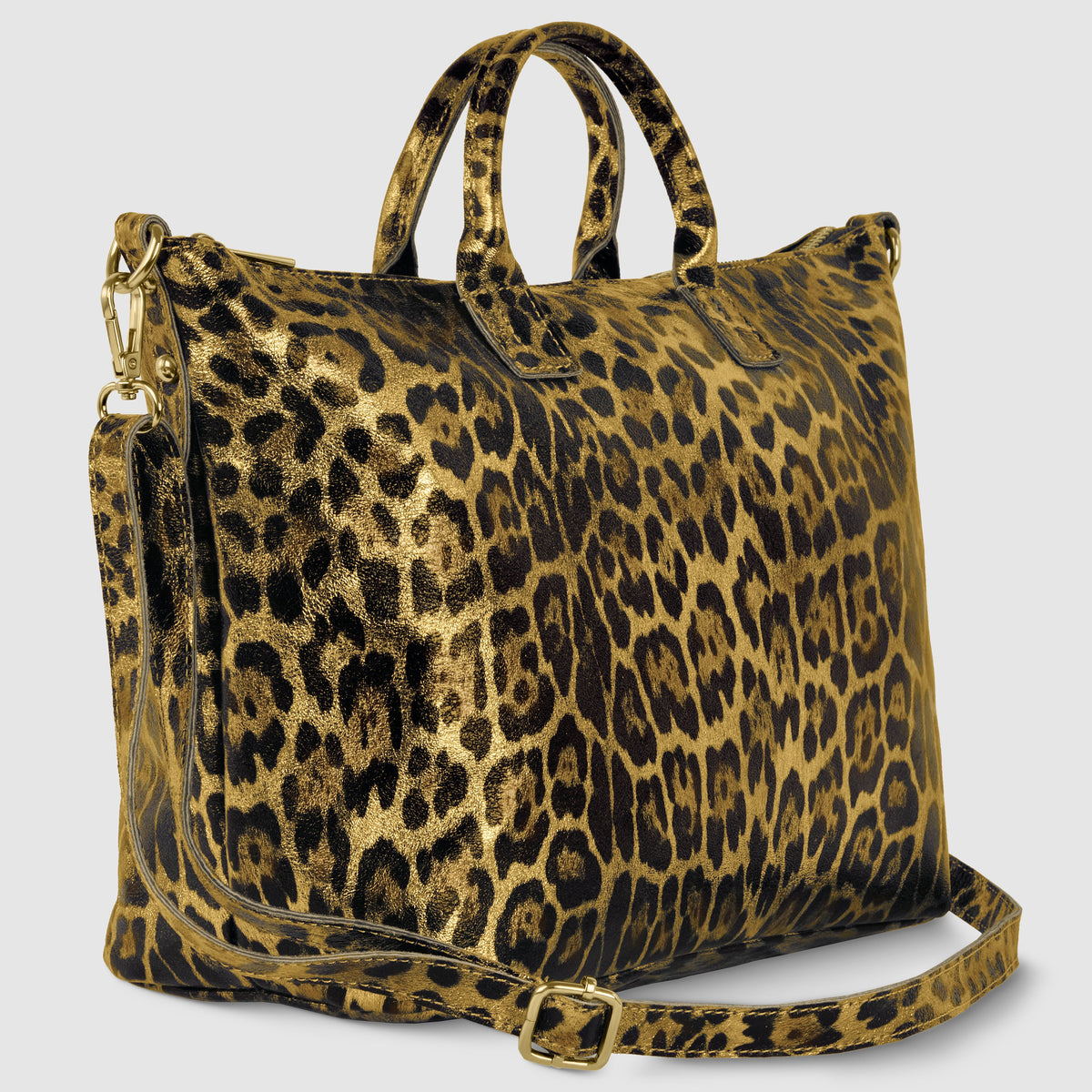 Leopard Metallic Suede Leather Top-Handle Bag