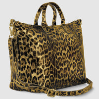 Leopard Metallic Suede Leather Top-Handle Bag