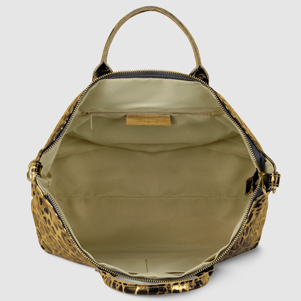 Leopard Metallic Suede Leather Top-Handle Bag