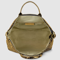 Leopard Metallic Suede Leather Top-Handle Bag