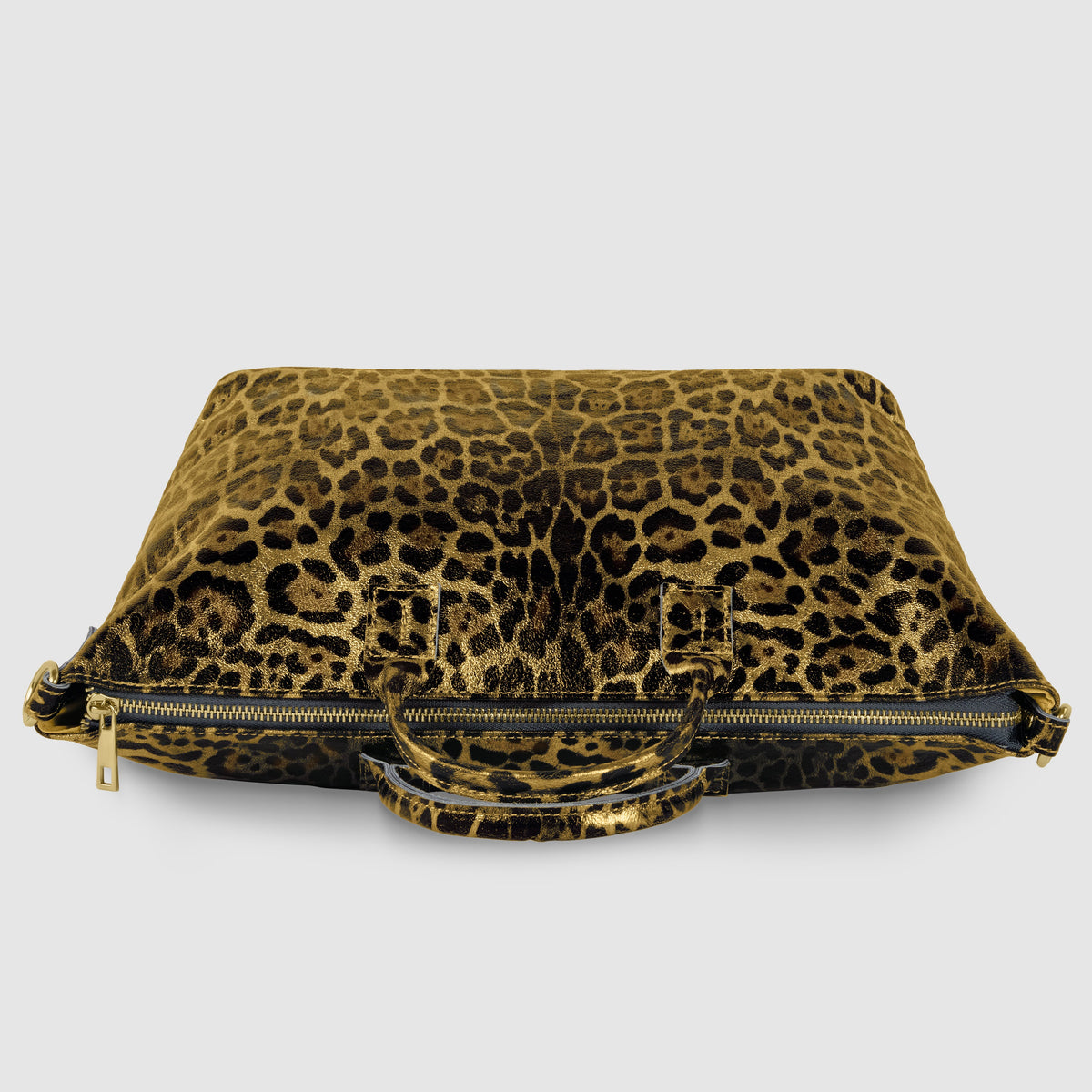 Leopard Metallic Suede Leather Top-Handle Bag