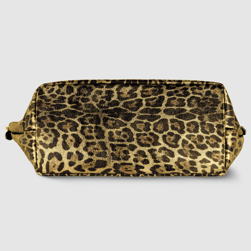 Leopard Metallic Suede Leather Top-Handle Bag