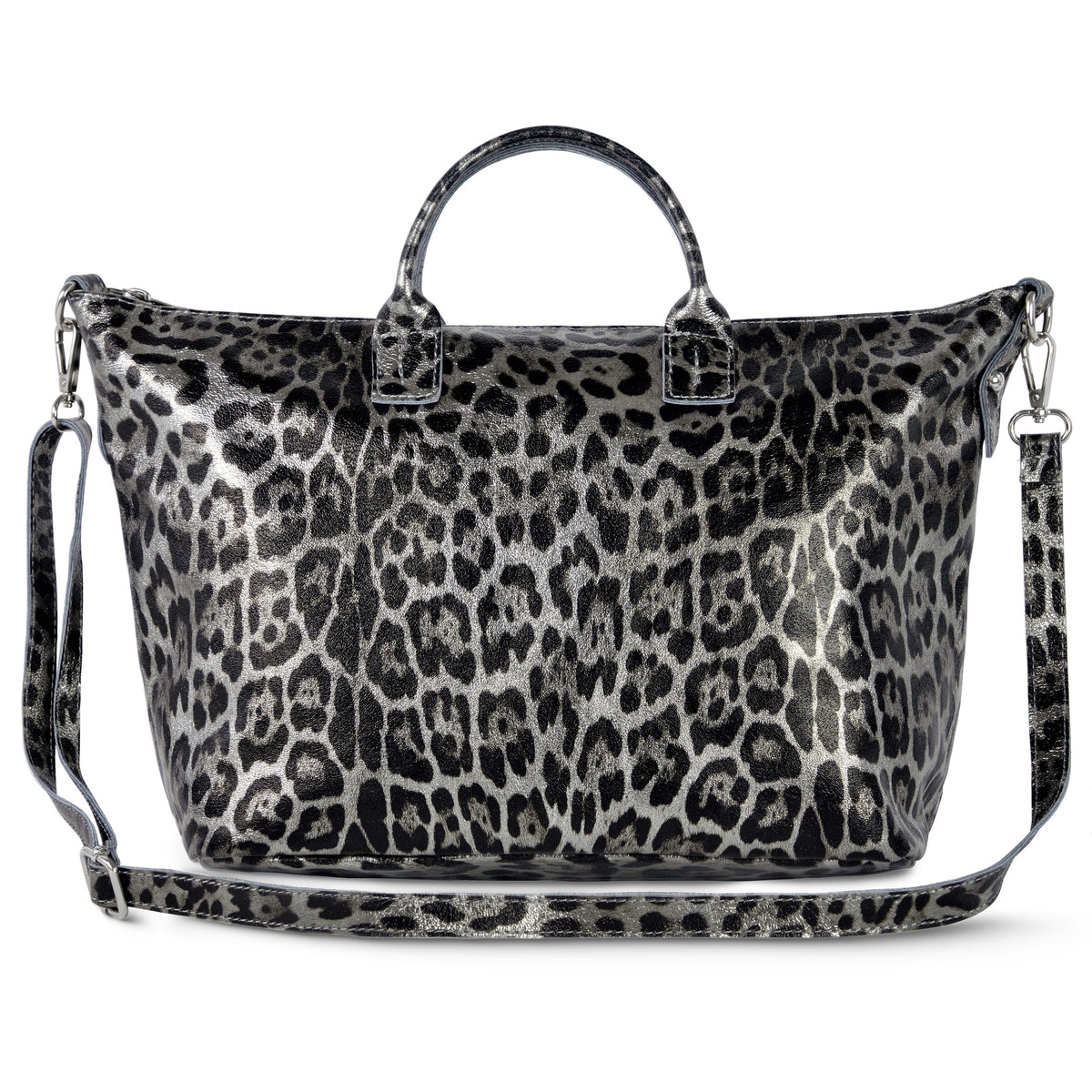 Leopard Metallic Suede Leather Top-Handle Bag