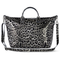 Leopard Metallic Suede Leather Top-Handle Bag