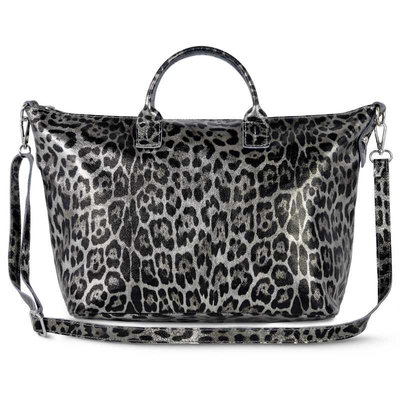Leopard Metallic Suede Leather Top-Handle Bag