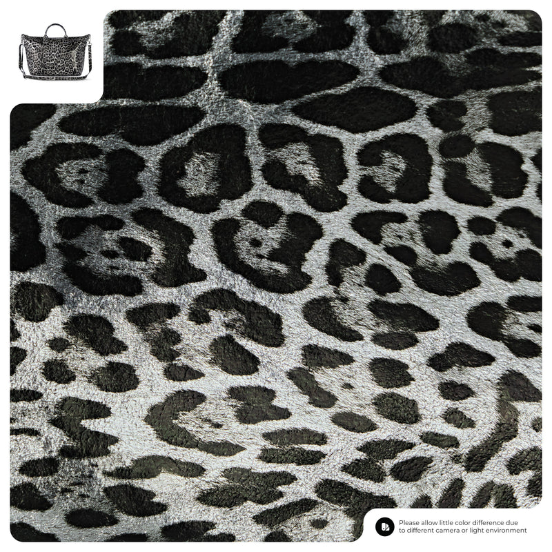 Leopard Metallic Suede Leather Top-Handle Bag