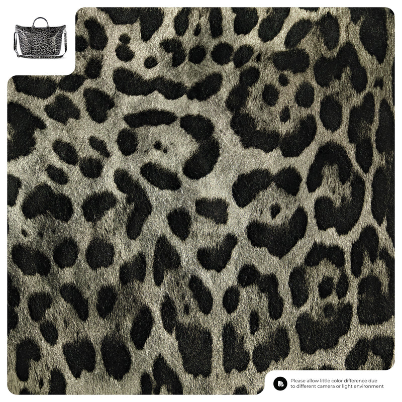 Leopard Metallic Suede Leather Top-Handle Bag
