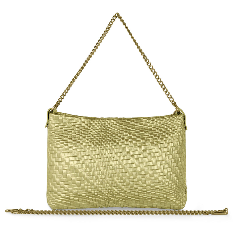 Grid Metallic Suede Leather Crossbody Bag