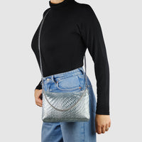 Grid Metallic Suede Leather Crossbody Bag