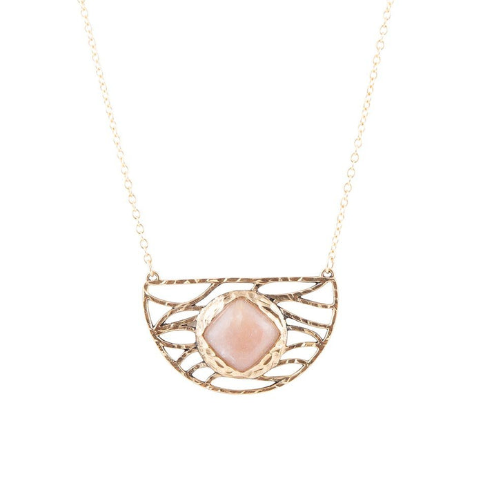 Pink peach moonstone and golden bronze necklace by Barse Jewelry featuring a delicate, elegant design.