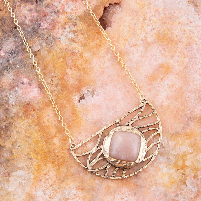 Barse Jewelry Terra Pink Peach Moonstone and Golden Bronze Necklace showcasing a delicate pendant on a chain.