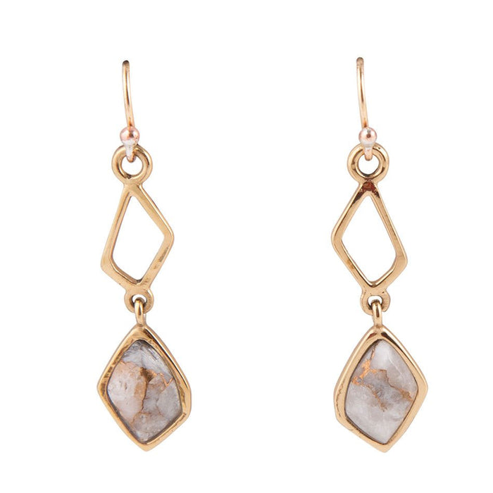 White calcite matrix and bronze drop earrings by Barse Jewelry, featuring elegant natural stone and metallic design.