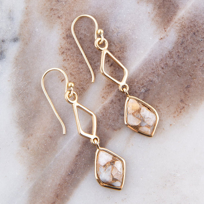 White calcite matrix and bronze drop earrings by Barse Jewelry, featuring a delicate design with natural stone and metal accents.