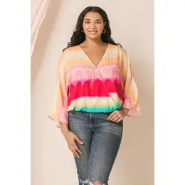 Flying Tomato Color Splash Woven Top w/ Angel Sleeves - The GlamBox Jewels Boutique