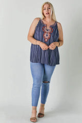 Stripe Sleeveless Embroidered Top - The GlamBox Jewels Boutique