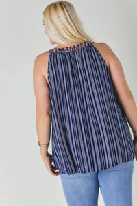 Stripe Sleeveless Embroidered Top - The GlamBox Jewels Boutique