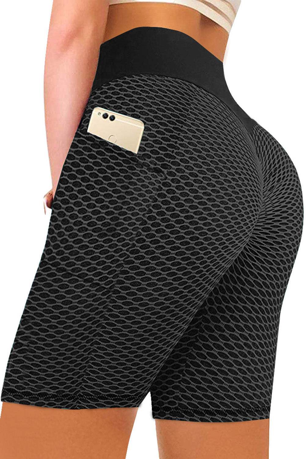 Side Pockets Ruched Butt Lifting Yoga Shorts - The GlamBox Jewels Boutique