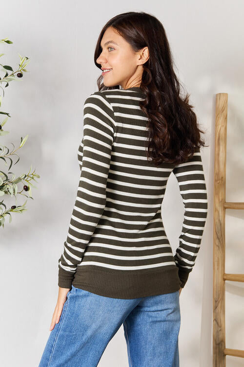 Zenana Striped Snap Down Cardigan