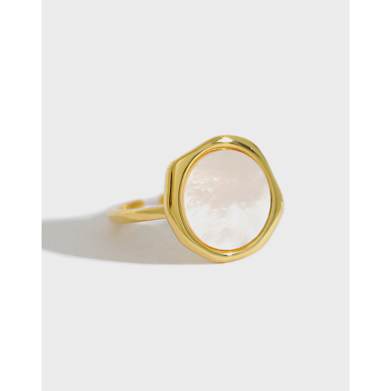 Round Mother of Pearl Silver Adjustable Ring